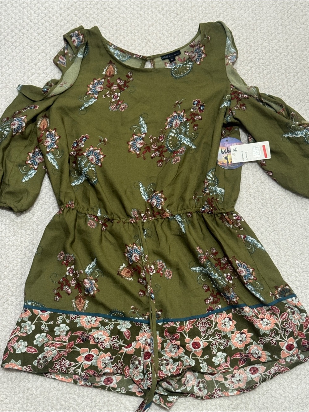 Olive Floral Cold-Shoulder Girls' Romper
